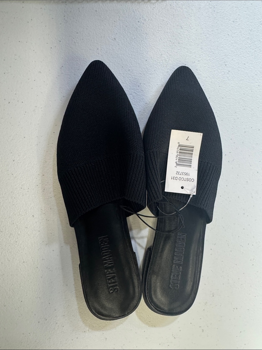 Steve Madden Black Pointed Knit Slip-On Mules